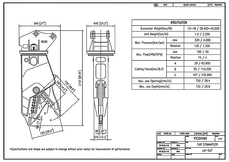 Car Dismantler YCD160 Drawing