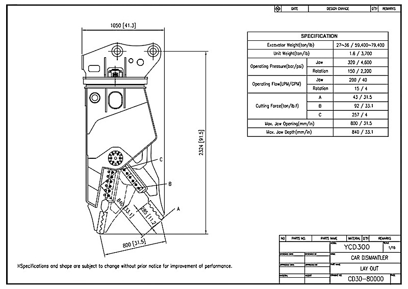 Vehicle Dismantler YCD300 Drawing