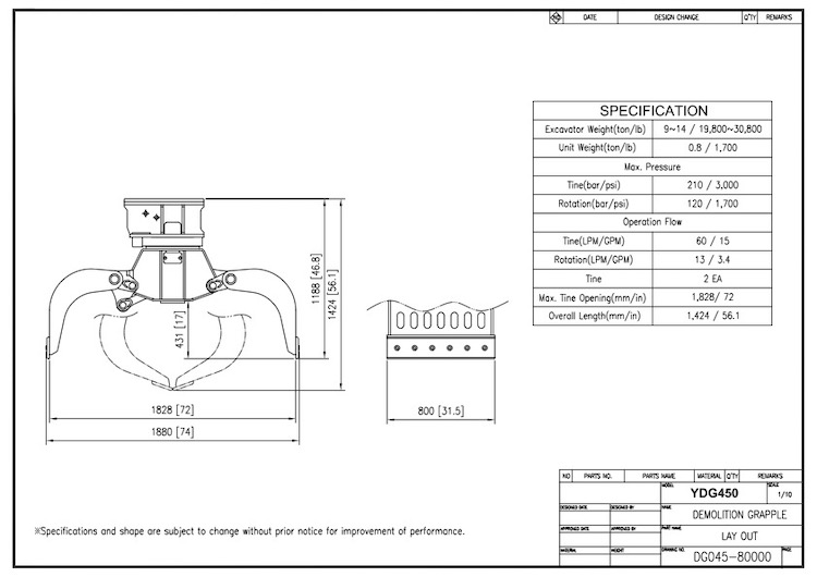 Grapple YDG450 Drawing
