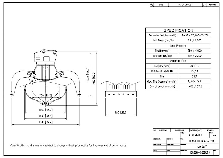 Grapple YDG600 Drawing