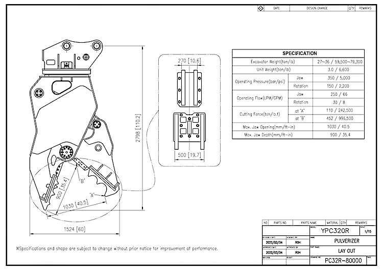 Hydraulic Pulverizer YPC320R Drawing