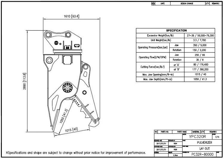 Hydraulic Pulverizer YPC320R Drawing (Old Model)