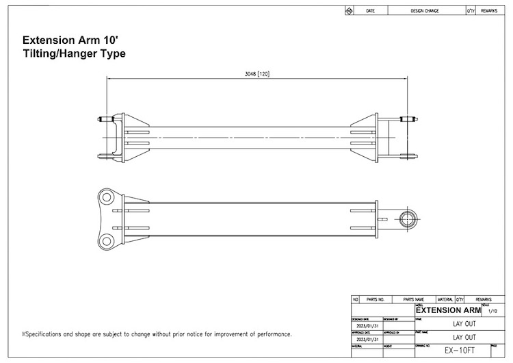 Extension Arm 10ft Drawings