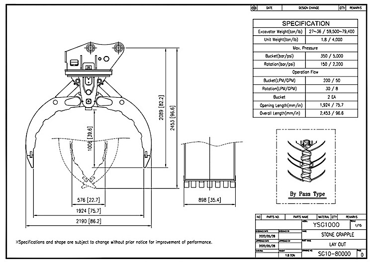 Stone Grapple YSG1000 Drawing