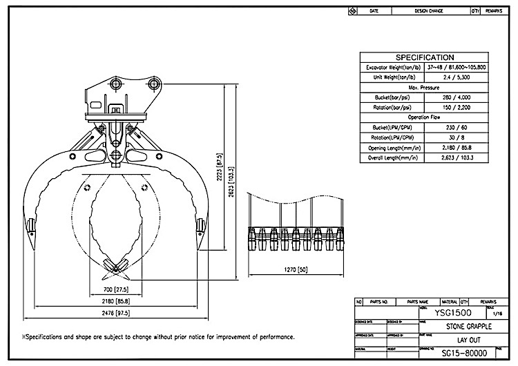 Stone Grapple YSG1500 Drawing