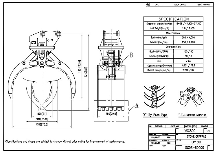 Stone Grapple YSG800 Drawing