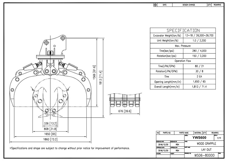 Wood Grapple YWS600 Drawing