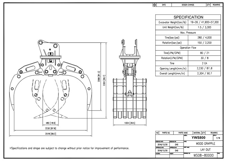 Wood Grapple YWS800 Drawing